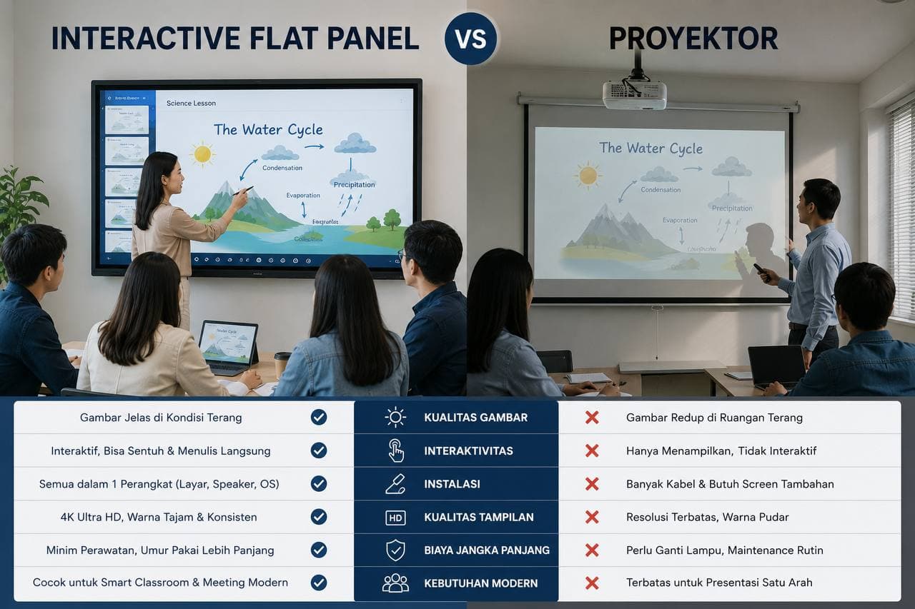 Interactive Flat Panel vs Proyektor: Mana yang Lebih Efektif?